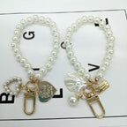 Pearl Heart Beaded Keychain with Gold Accents Elegant Charm 3