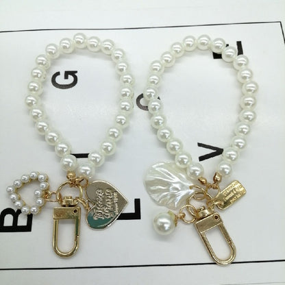 Pearl Heart Beaded Keychain with Gold Accents Elegant Charm 3