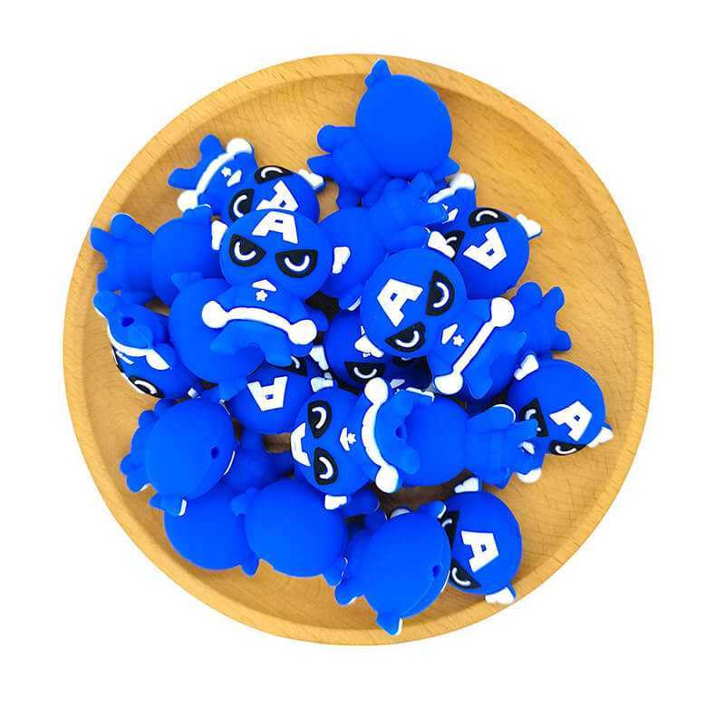 Silicone 3D Focal Beads Blue Superhero White Belt Winged Ears 2