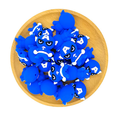 Silicone 3D Focal Beads Blue Superhero White Belt Winged Ears 2
