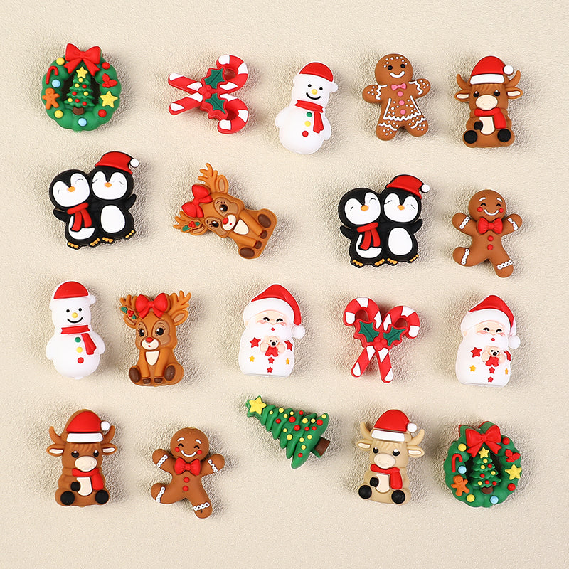 3D Christmas Silicone Focal Beads Holiday Characters Assortment 20pcs 4
