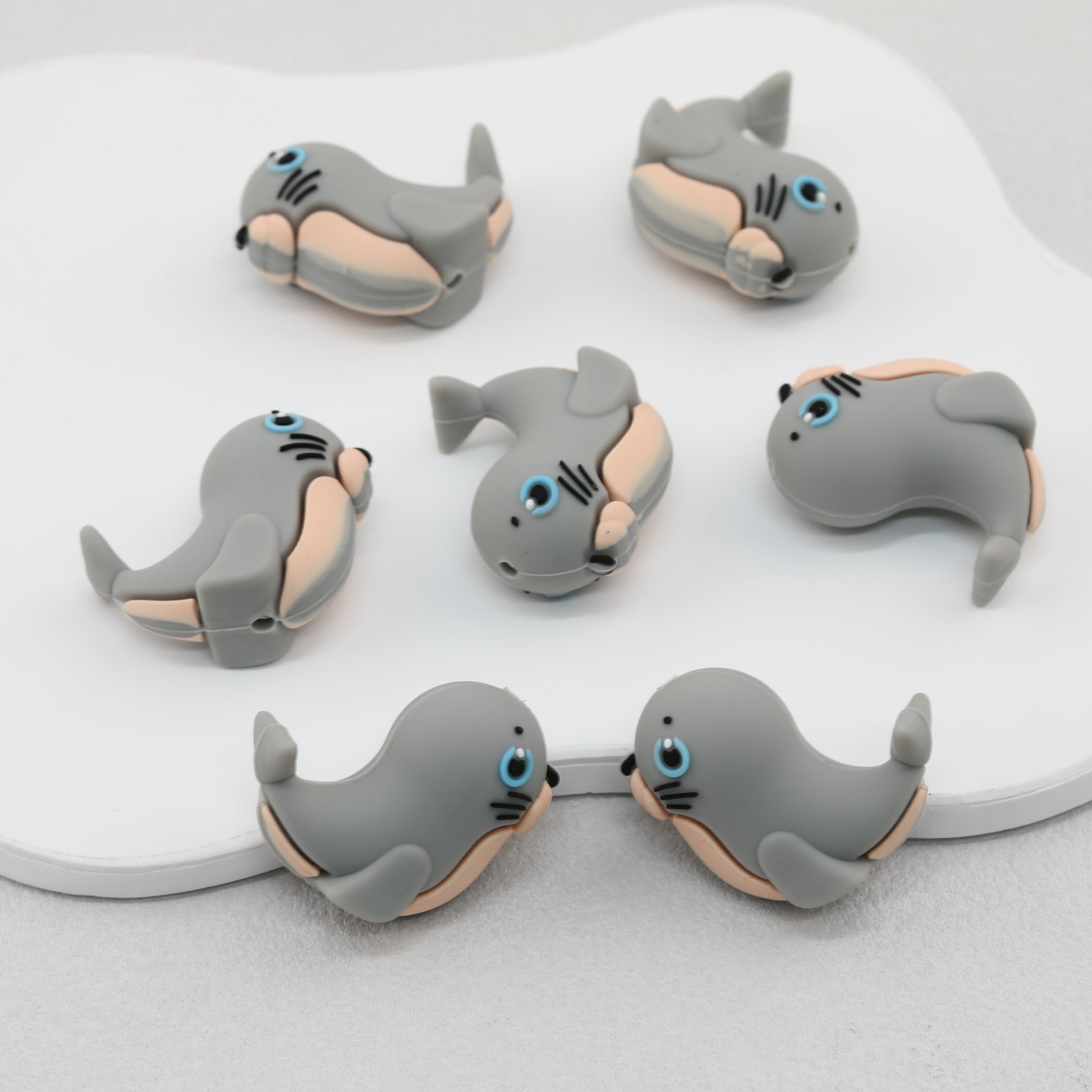 Gray Seal 3D Silicone Focal Beads Cute Seal Shaped 20pcs 2