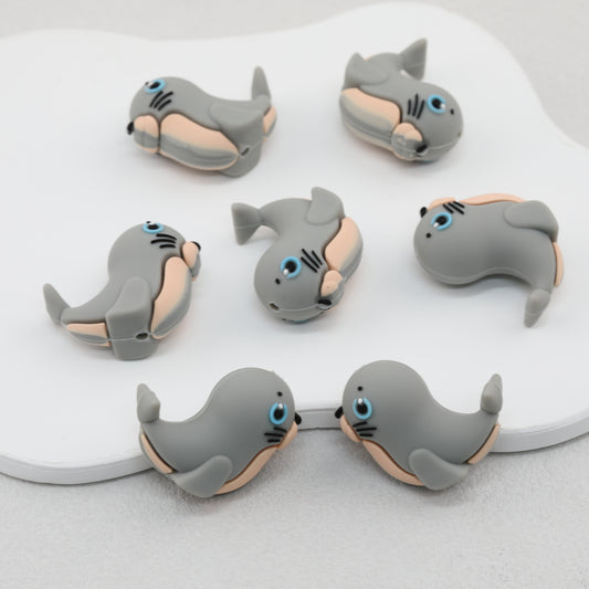 Gray Seal 3D Silicone Focal Beads Cute Seal Shaped 20pcs 2
