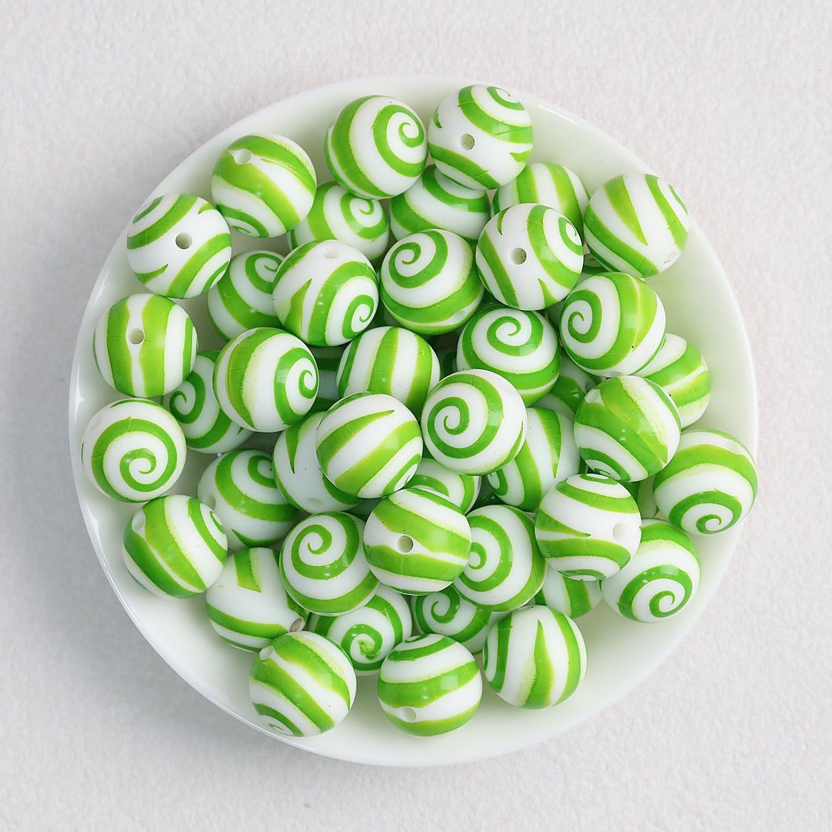 Colorful 15mm Swirl Pattern Priented Round Silicone Beads 50pcs - Green