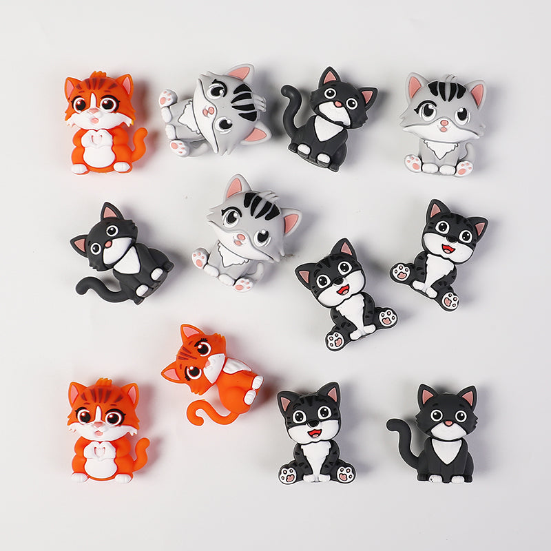 Silicone 3D Focal Beads Dark Cat Smiling Face Sitting Pose 20pcs 2