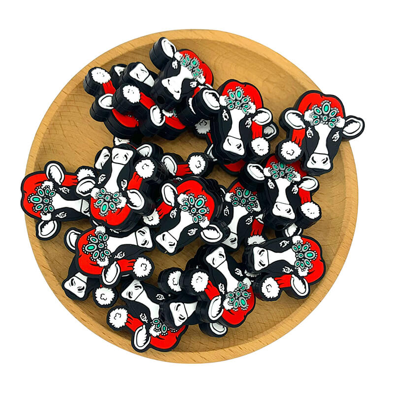 Silicone Focal Beads Western Cow Christmas Hat Turquoise Jewel 1pcs 2