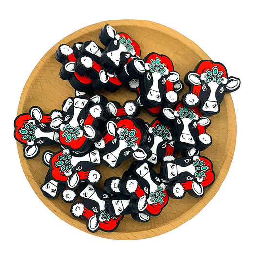 Silicone Focal Beads Western Cow Christmas Hat Turquoise Jewel 1pcs 2