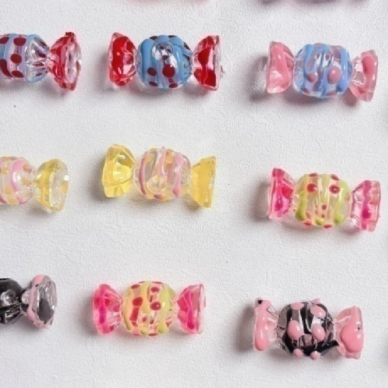 Hand Painted Wave Point Candy Acrylic Beads 14mm 5pcs