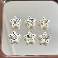 White Doodle Kitten Star Acrylic Beads 19mm Glossy 10pcs