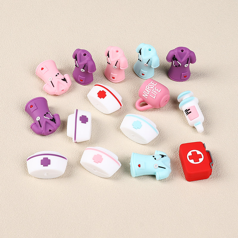 Silicone 3D Focal Beads Nurse Series Medical Kit Holding Syringe 20pcs 6