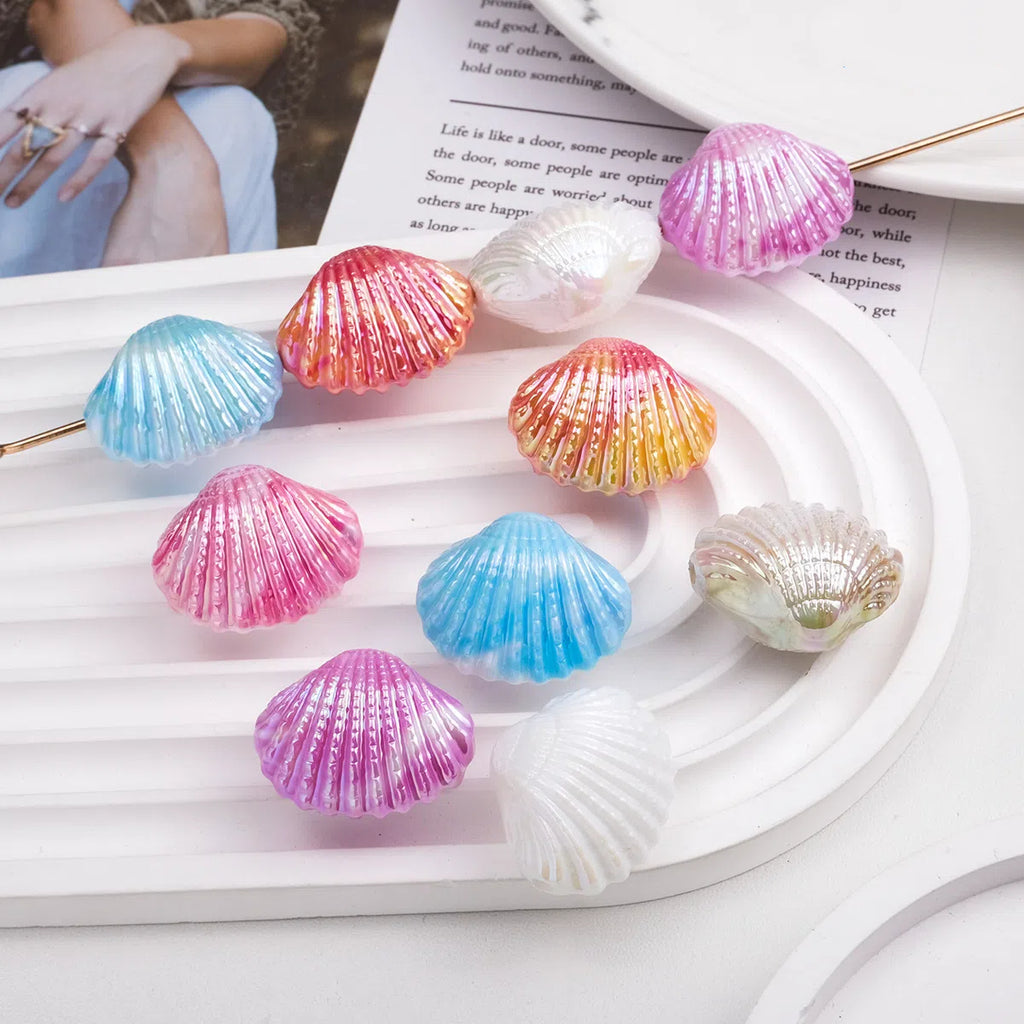 Plating Shell Acrylic Beads 30mm Two Tone Iridescent Scallop 10pcs 3