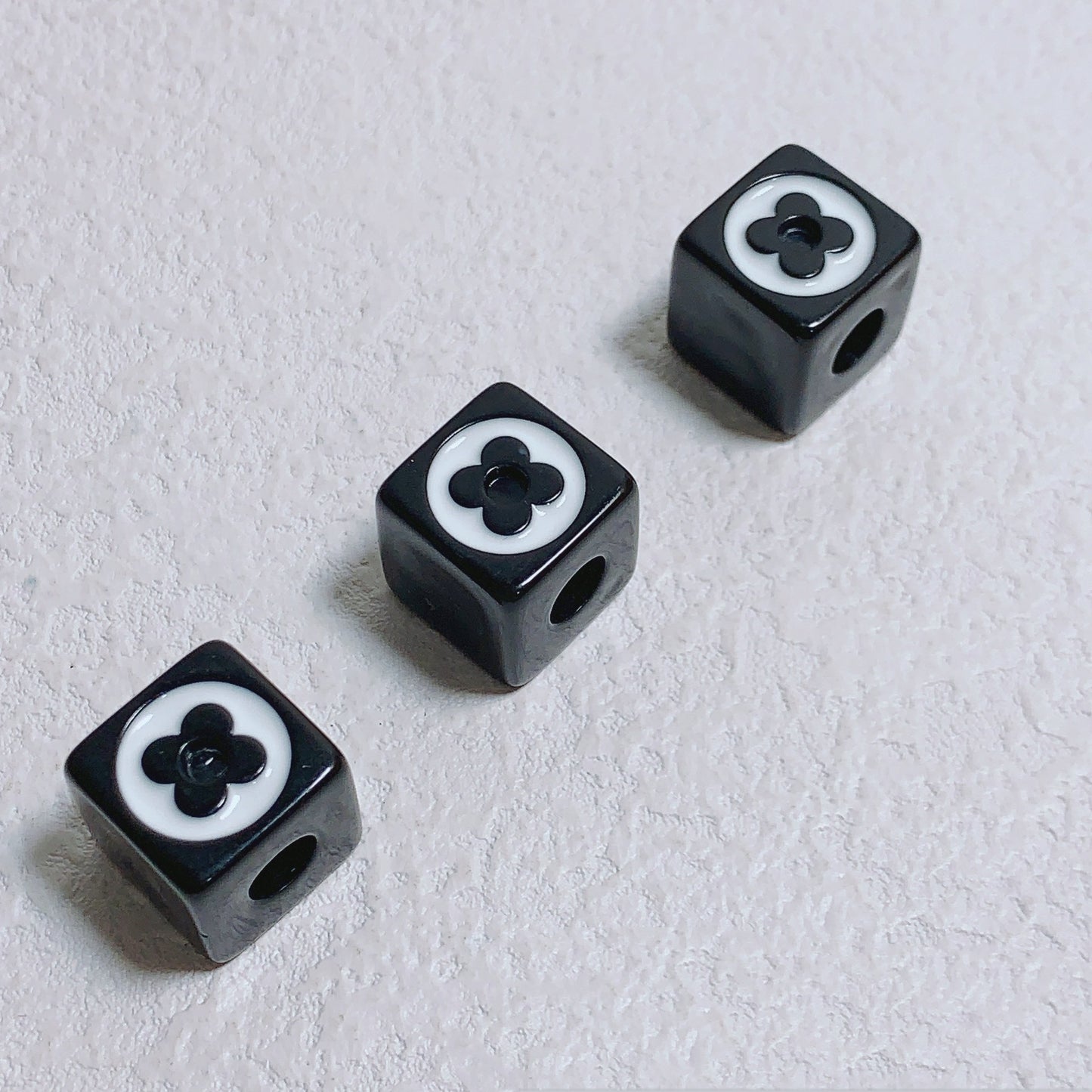 Painted Round Square Acrylic Beads 14mm 21mm Clover Pattern Enamel 10pcs 6