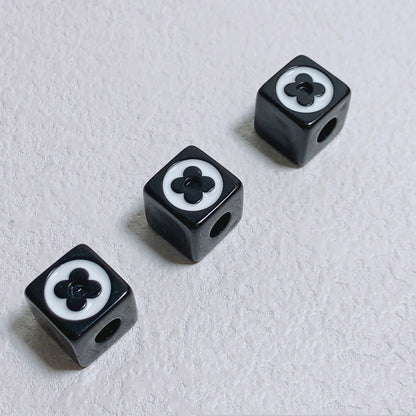 Painted Round Square Acrylic Beads 14mm 21mm Clover Pattern Enamel 10pcs 6