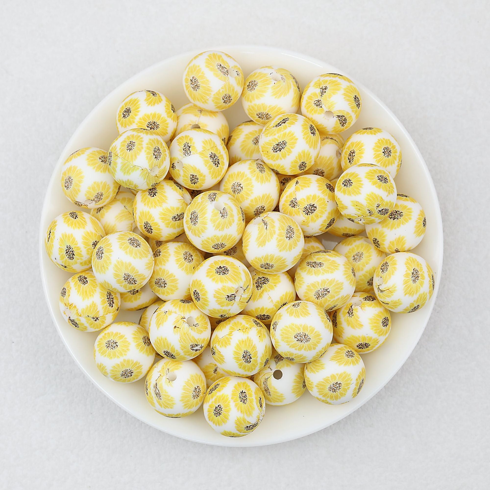 15mm Light Floral Print Round Silicone Beads 50 pcs - Floral Design 7
