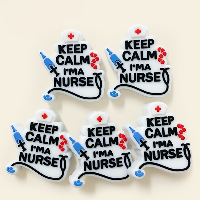 Silicone Focal Beads Nurse KEEP CALM I AM A NURSE Text and Medical Icons 20pcs