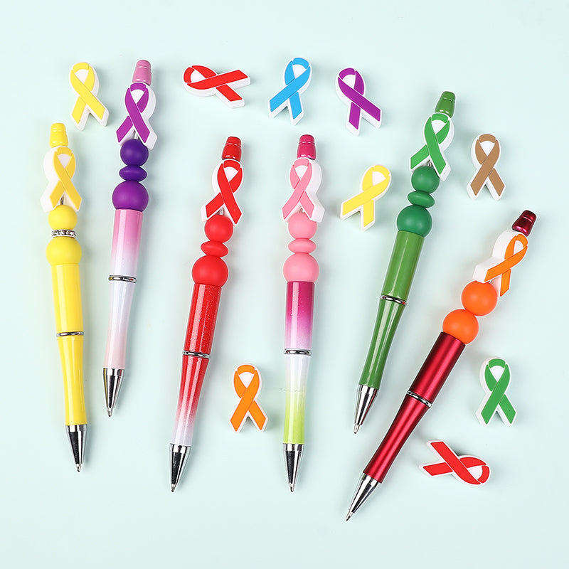 Silicone Focal Beads Awareness Ribbon Colorful Multi Color Ribbon 20pcs 7