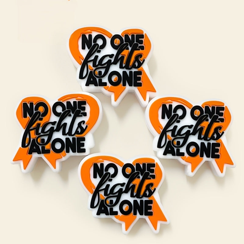 Silicone Focal Beads Orange Awareness Ribbon No One Fights Alone 20pcs