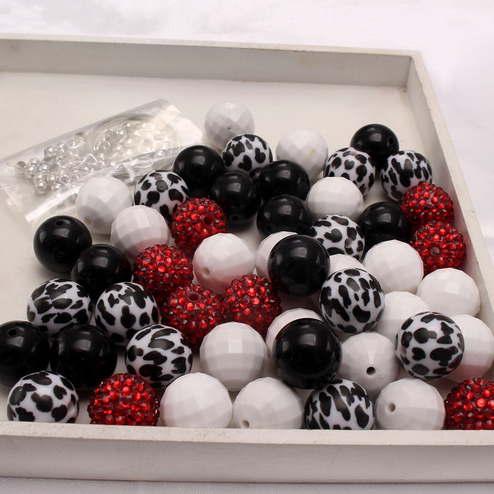 Bubblegum Beads 20mm Black White Red Rhinestone Chunky Mix 50pcs
