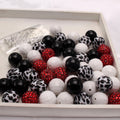 Bubblegum Beads 20mm Black White Red Rhinestone Chunky Mix 50pcs
