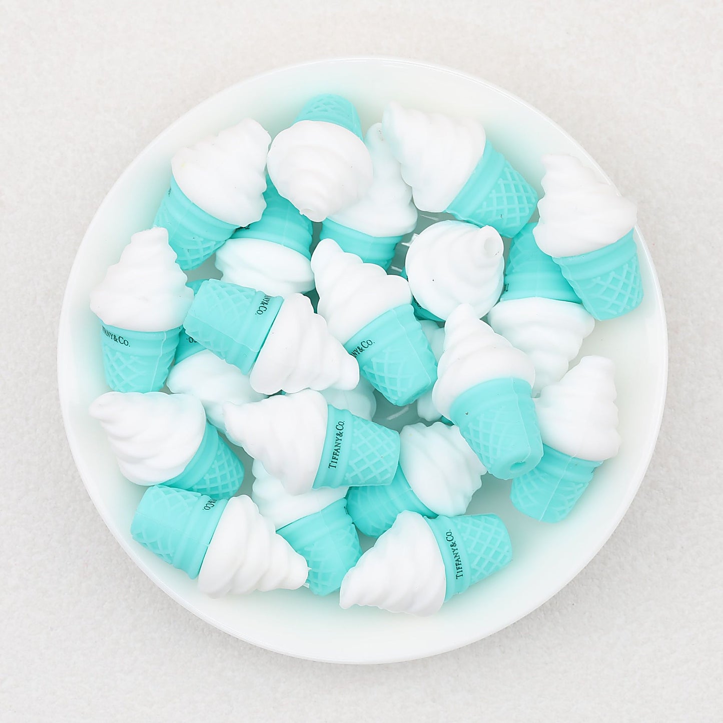 3D Blue Ice Cream Cone Silicone Focal Beads 20 pcs - Blue
