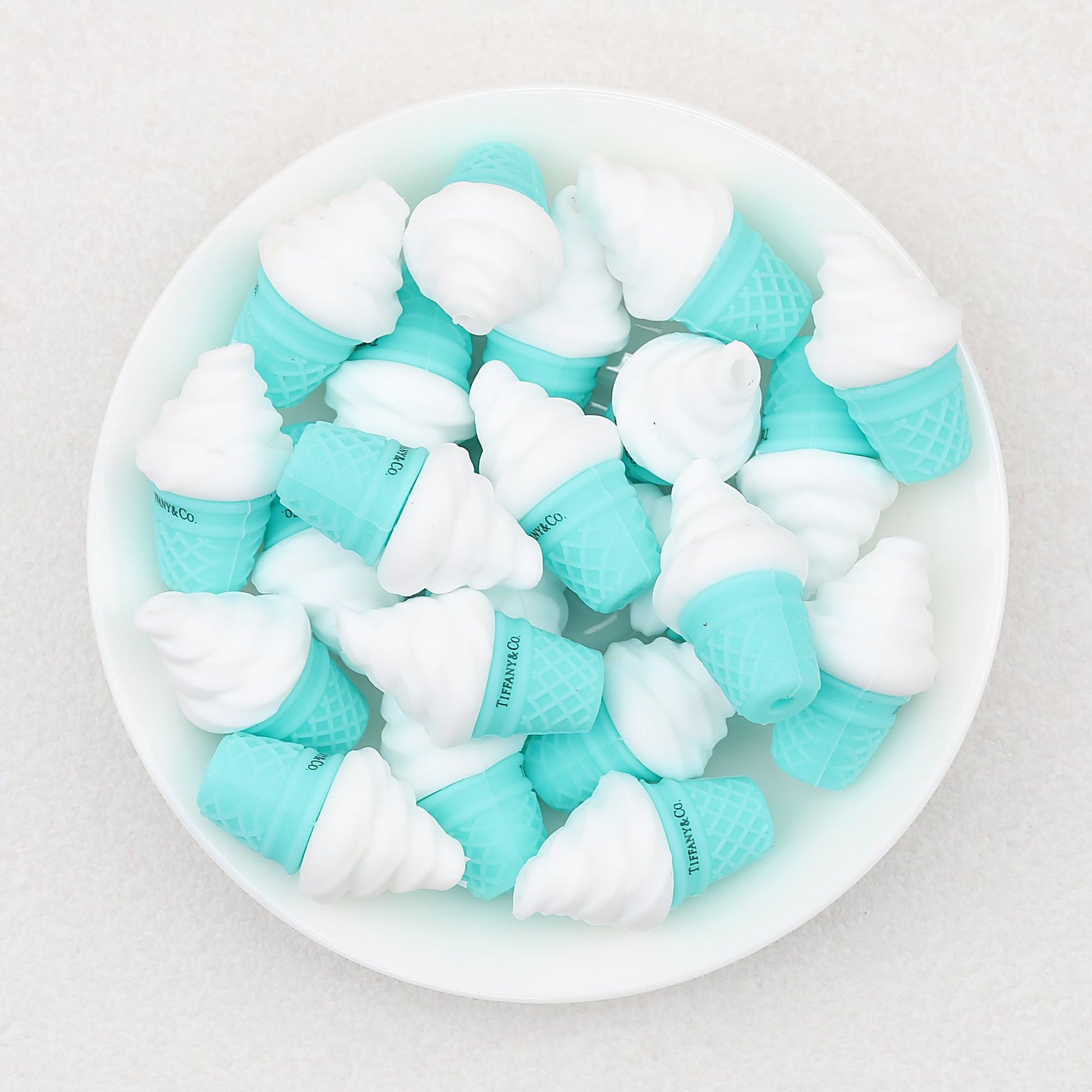 3D Blue Ice Cream Cone Silicone Focal Beads 20 pcs - Blue