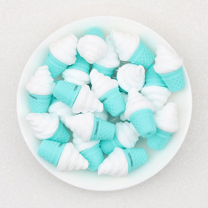 3D Blue Ice Cream Cone Silicone Focal Beads 20 pcs - Blue