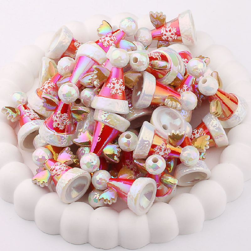 UV Plating Christmas Hat Snowflake Acrylic Beads Red Electroplated 4