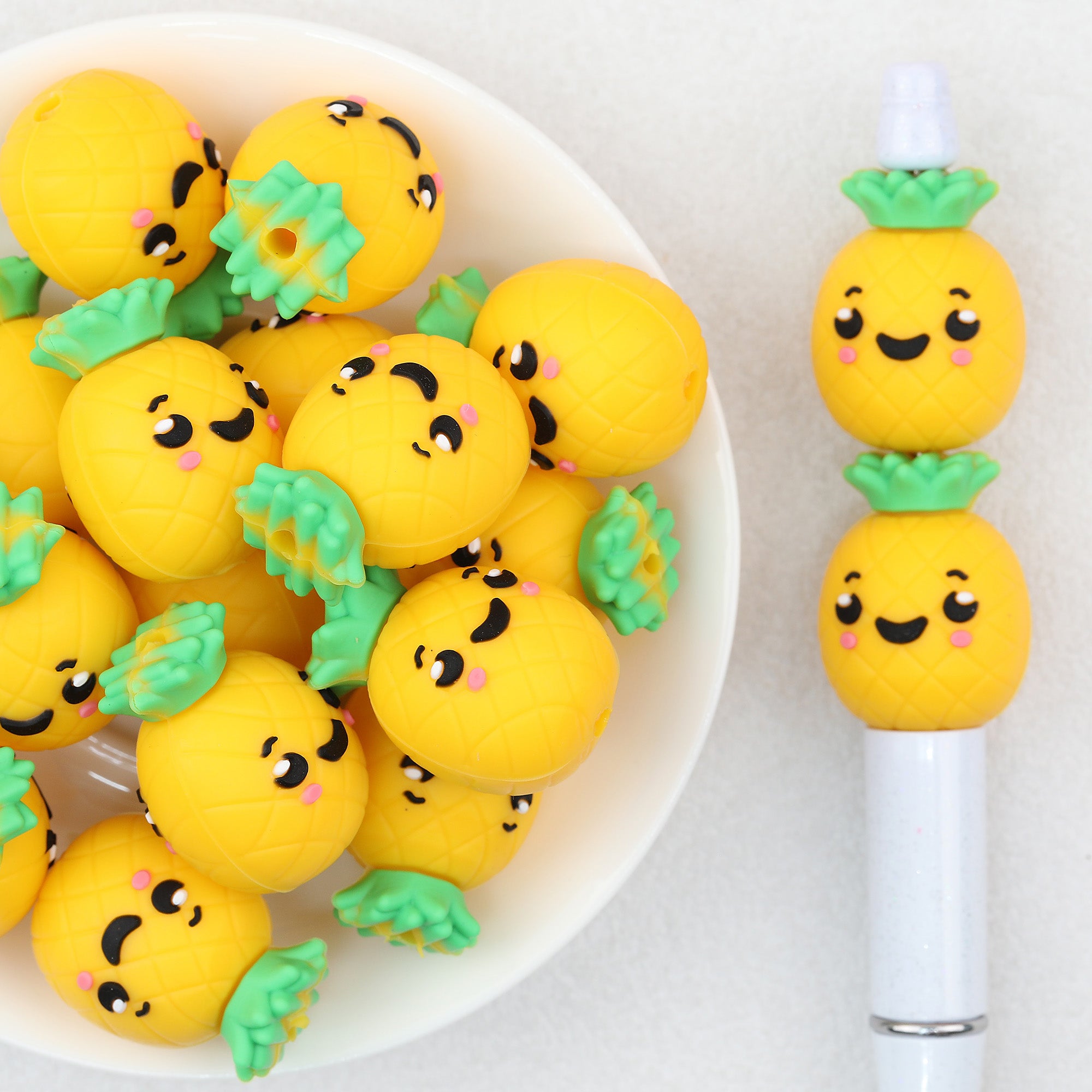 3D Cute Pineapple Silicone Focal Beads 20Pcs 