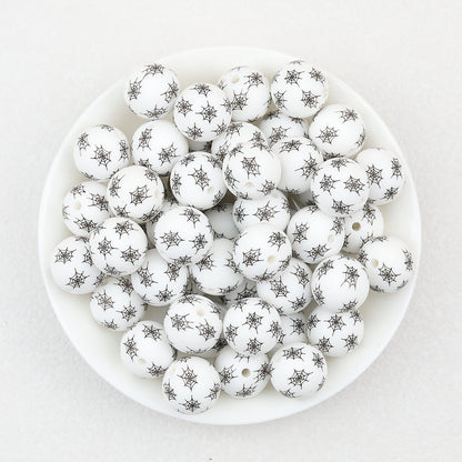 15mm Halloween Spider Web Printed Silicone Beads White Black 50pcs - Small Web