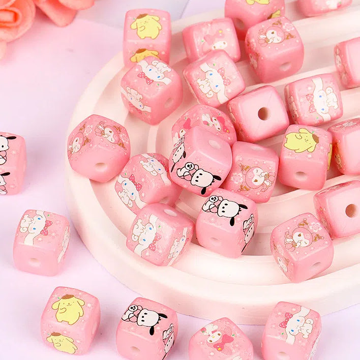 Pink Sanrio Series Acrylic Square Beads 14mm Printed 10pcs 2