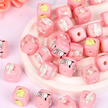 Pink Sanrio Series Acrylic Square Beads 14mm Printed 10pcs 2