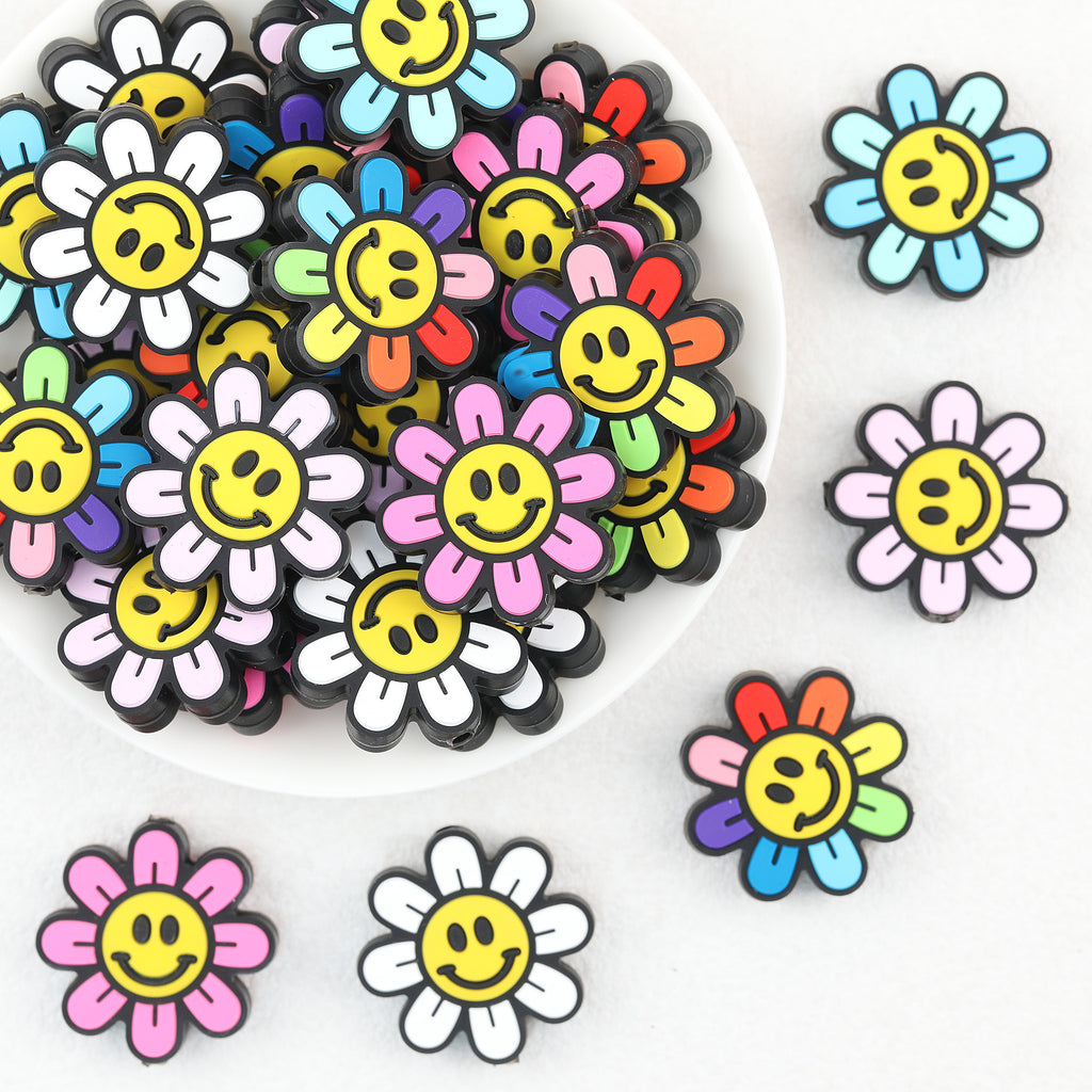 Colorful Smiley Sunflower Silicone Focal Beads 20Pcs 