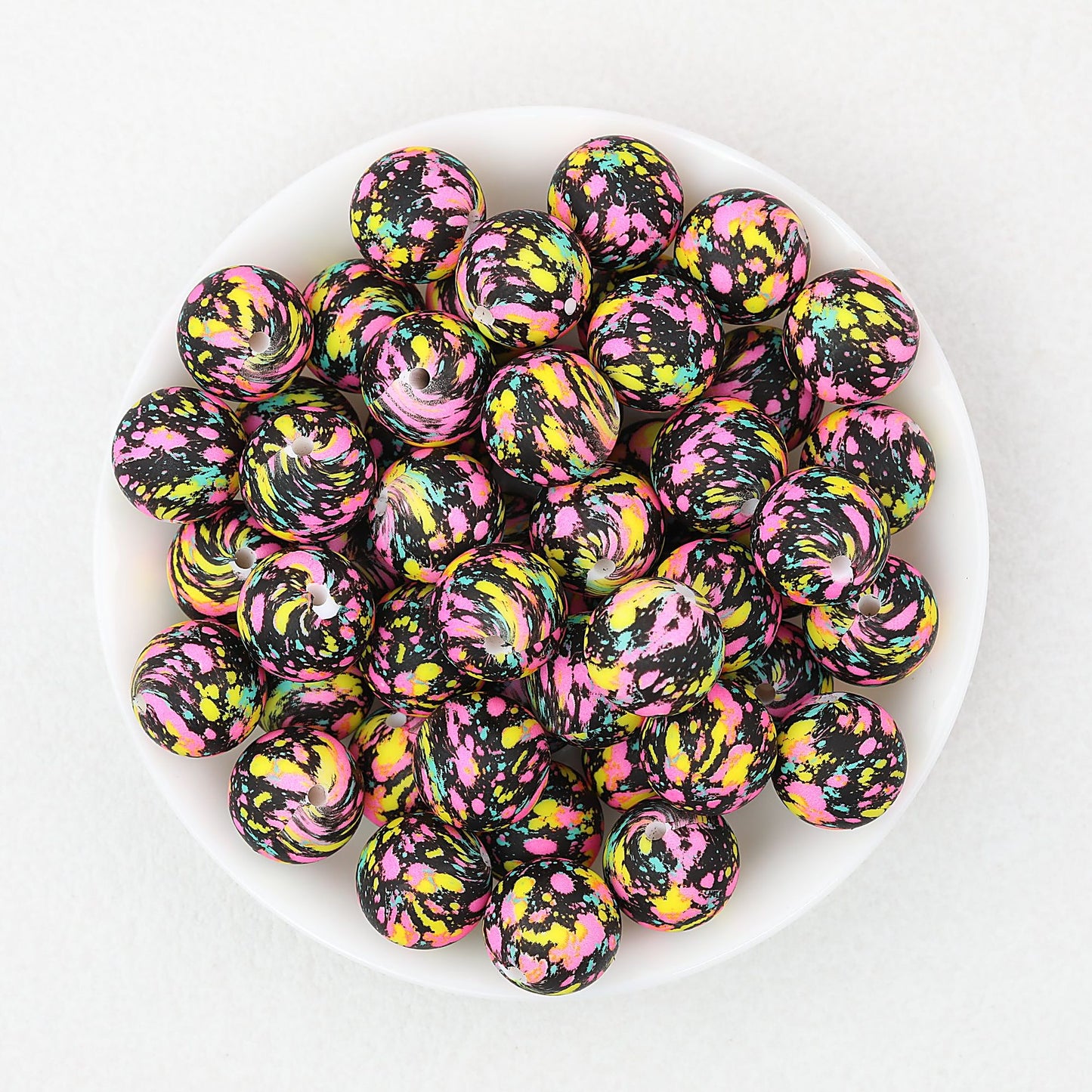 15mm Color Printed Round Silicone Beads 50pcs - Black Color Print