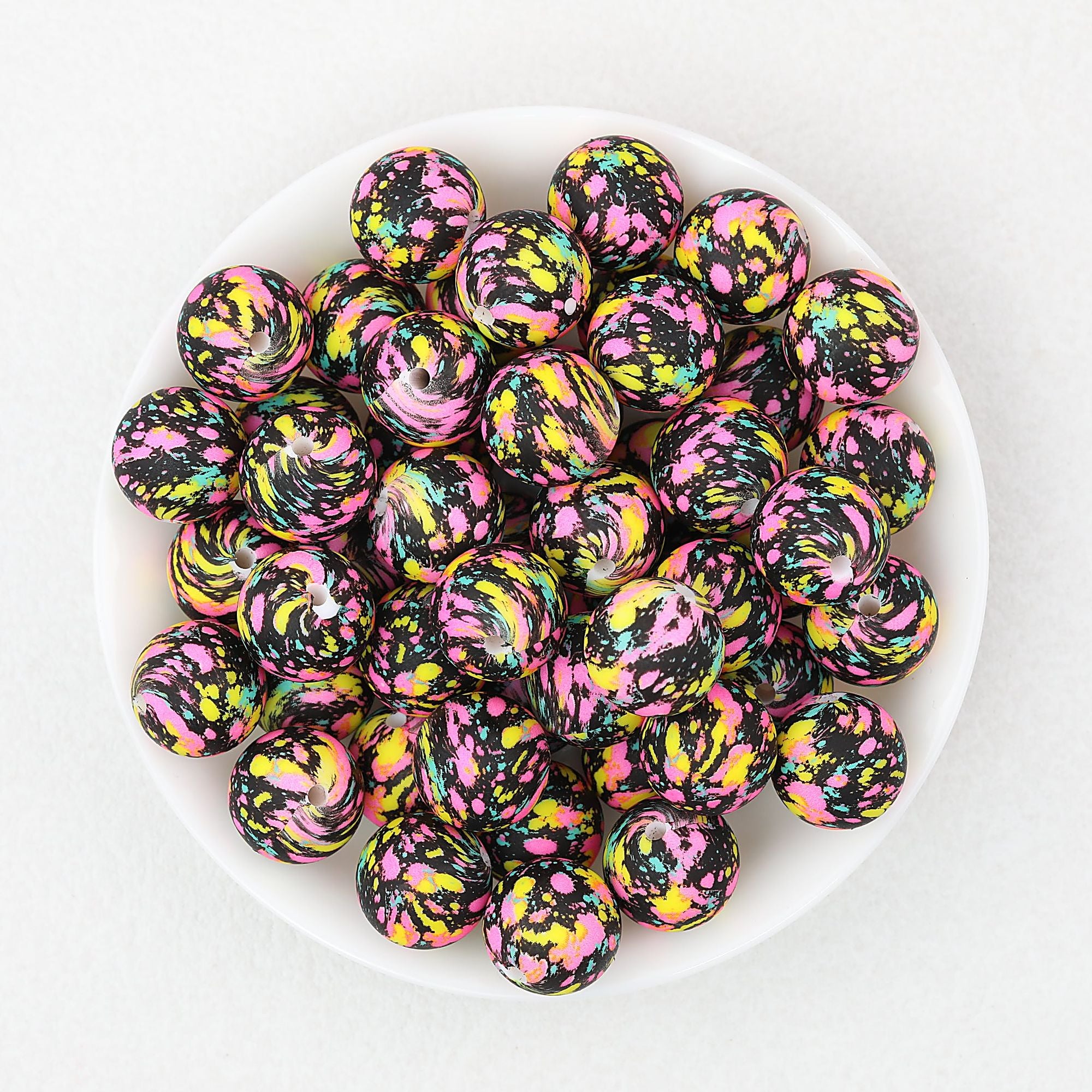 15mm Color Printed Round Silicone Beads 50pcs - Black Color Print