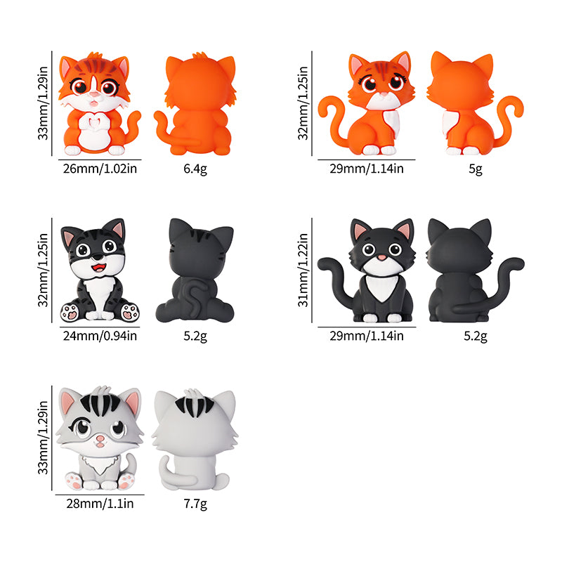 Silicone 3D Focal Beads Dark Cat Smiling Face Sitting Pose 20pcs 9