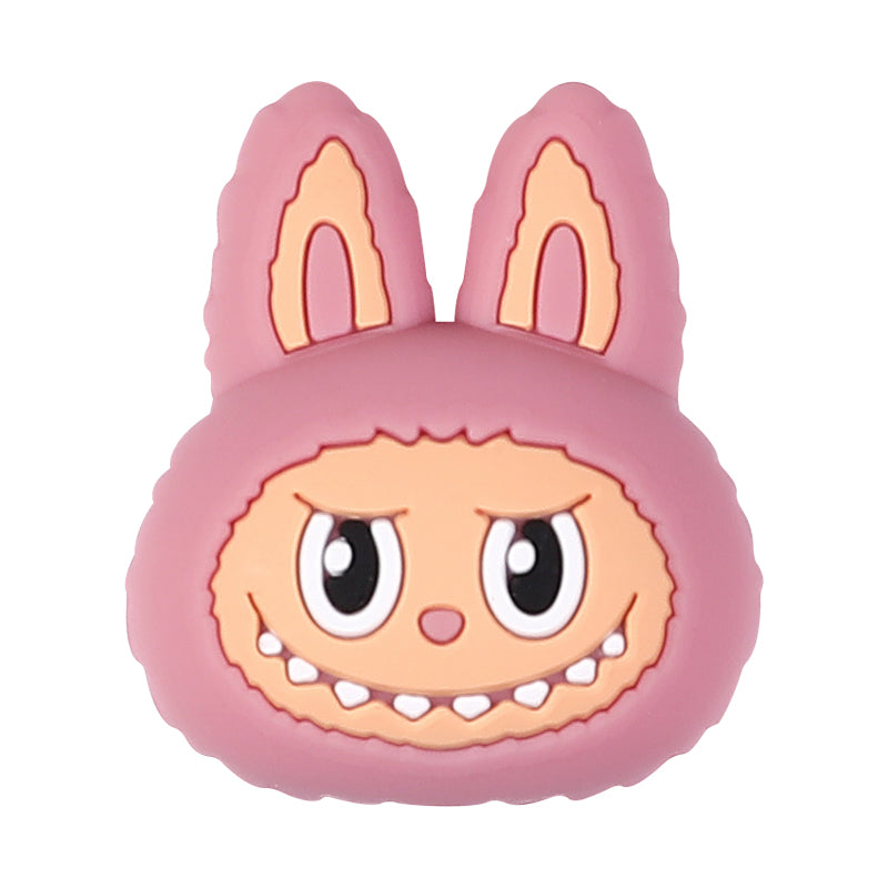 3D Bunny Labubu Silicone Focal Beads Wholesale, Pink Character Faces Distinct Expressions