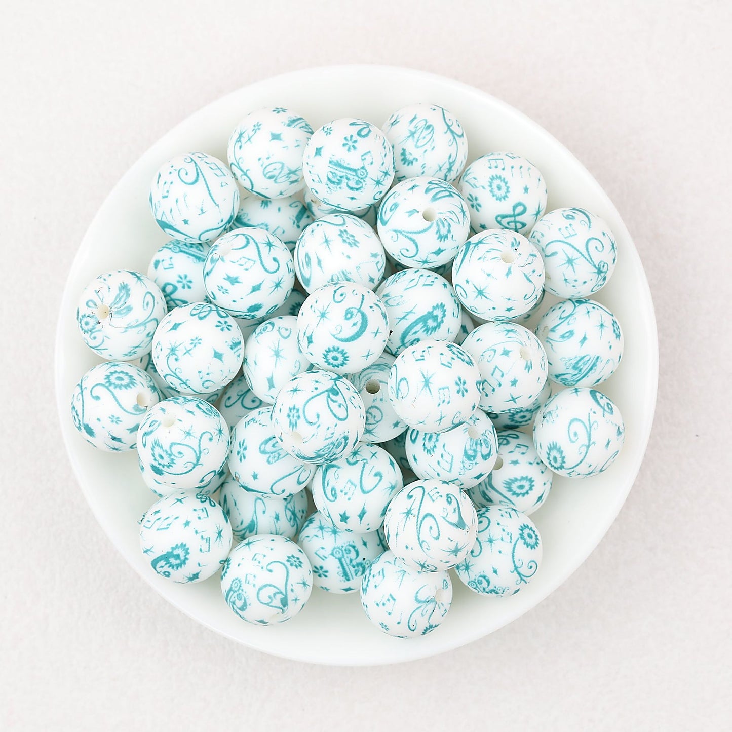 15mm Printed Pattern Silicone Beads Colorful Design 50pcs - Natural Melody
