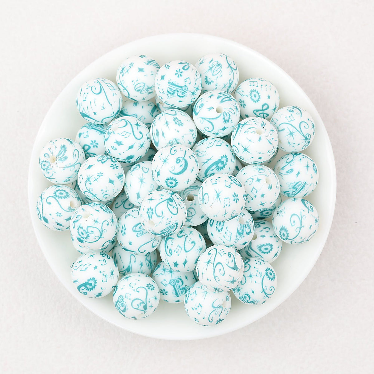 15mm Printed Pattern Silicone Beads Colorful Design 50pcs - Natural Melody