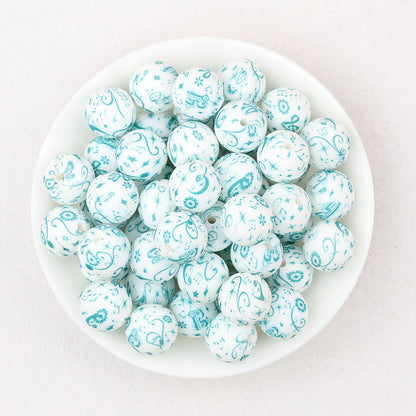 15mm Printed Pattern Silicone Beads Colorful Design 50pcs - Natural Melody