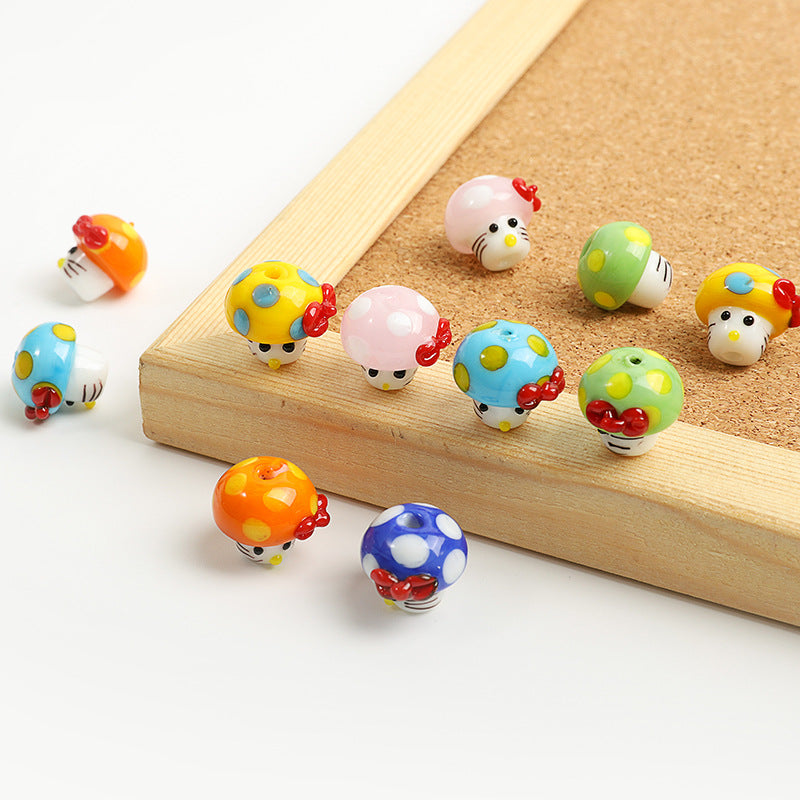 Cartoon Mushroom Shaped Glass Beads 12x16mm 5pcs 2