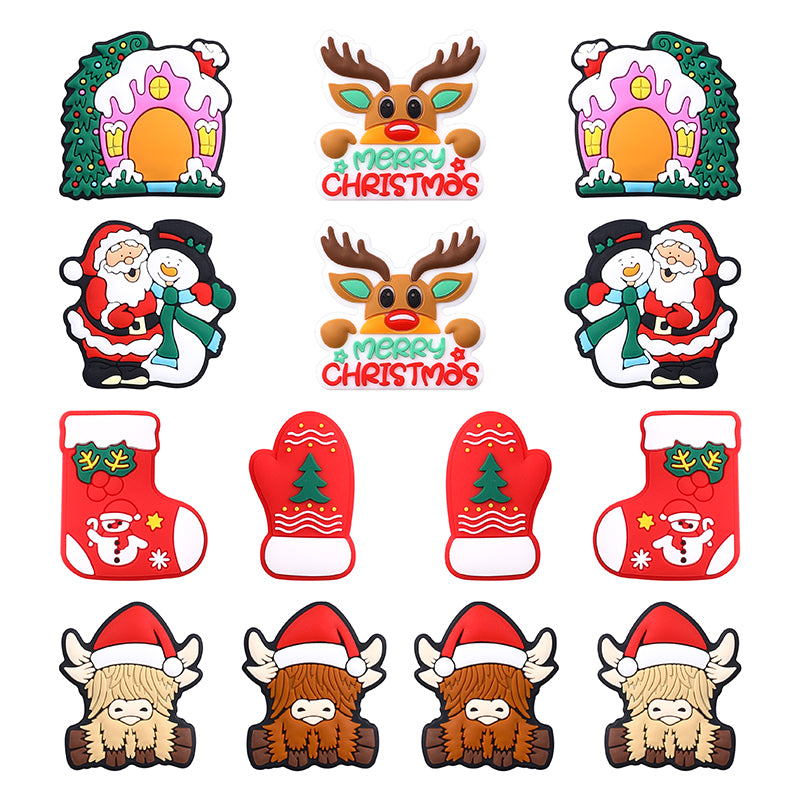 Silicone Focal Beads Christmas Tree House Kitty Merry Christmas 20pcs