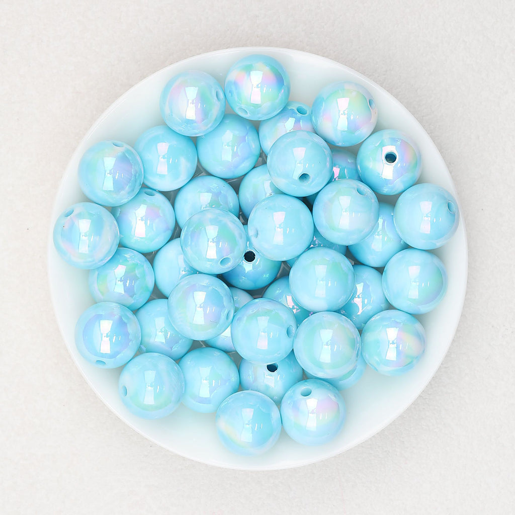 Marbled Pattern Acrylic Round Beads 16mm 50pcs - Blue