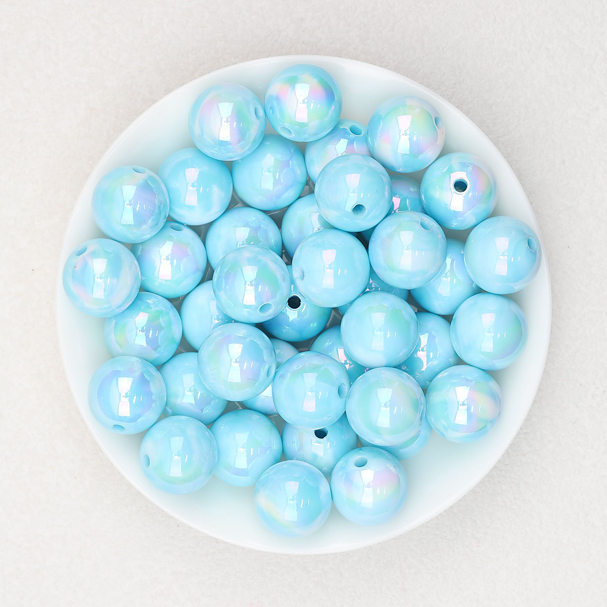 Marbled Pattern Acrylic Round Beads 16mm 50pcs - Blue
