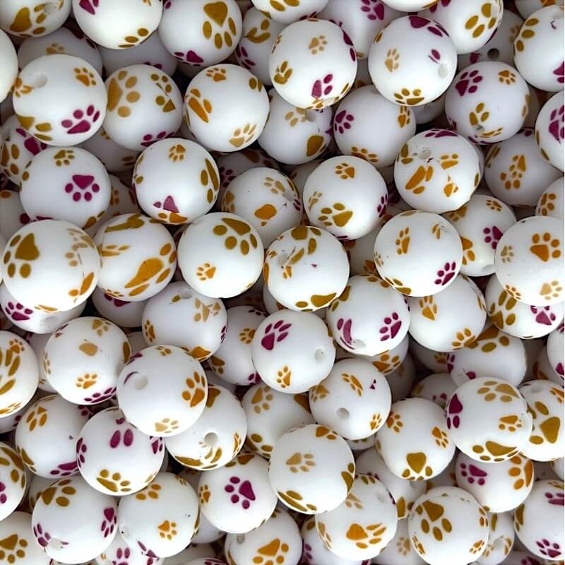 15mm Silicone Beads Golden Rose Dog Claw Print 50pcs