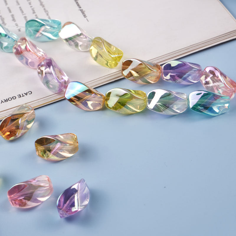 Transparent Plating Twisted Acrylic Beads 23.2×13.7mm Mixed Colors 50pcs