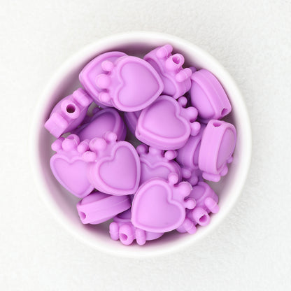 Colorful Heart Crown Silicone Focal Beads 20pcs 5