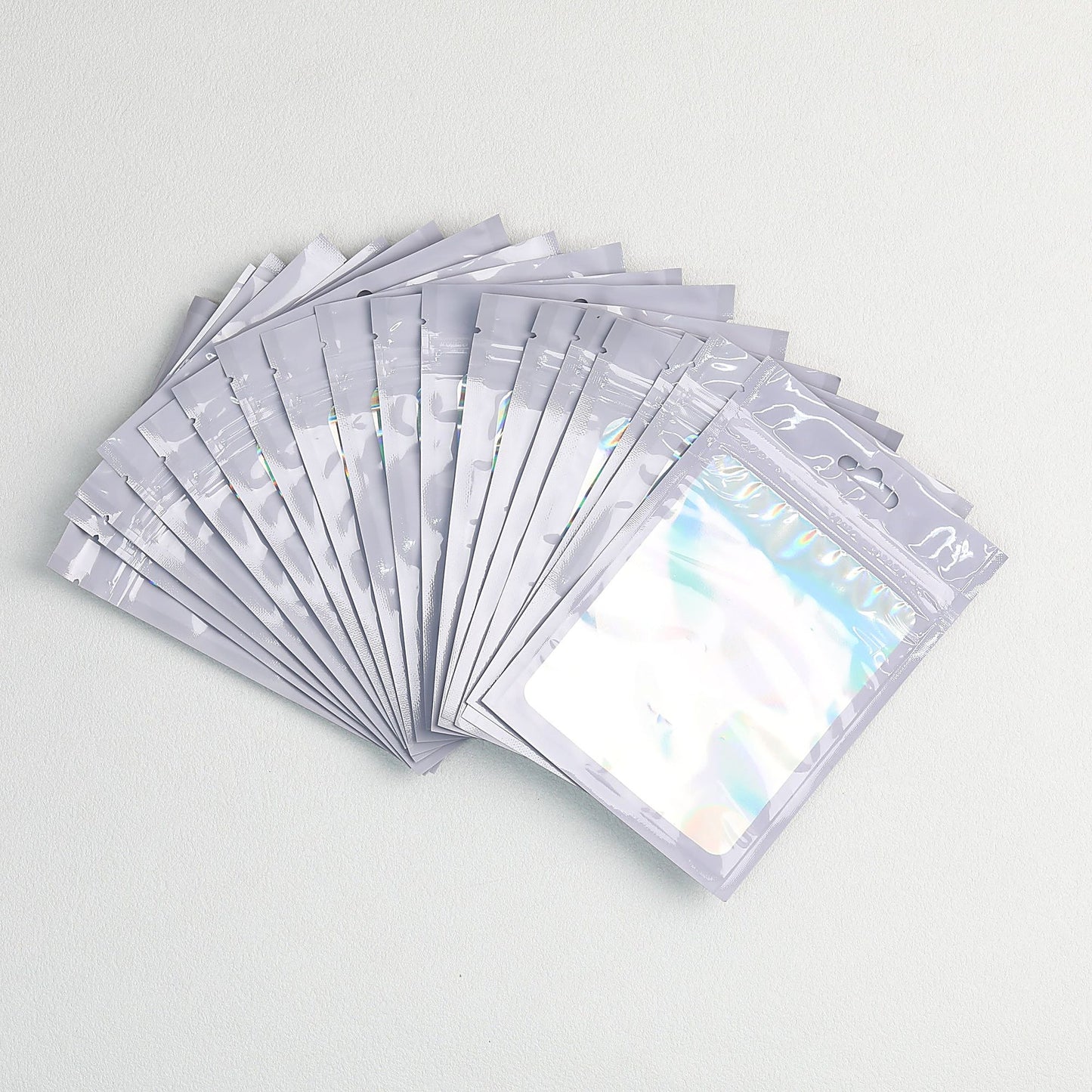 Zip Lock Bags 10.5x15cm Holographic PE Plastic Clear Window 50pcs - Purple;