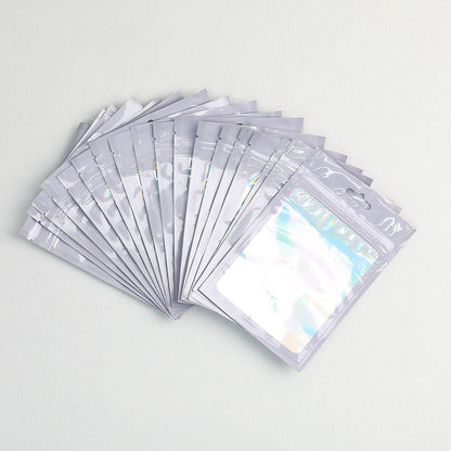 Zip Lock Bags 10.5x15cm Holographic PE Plastic Clear Window 50pcs - Purple;