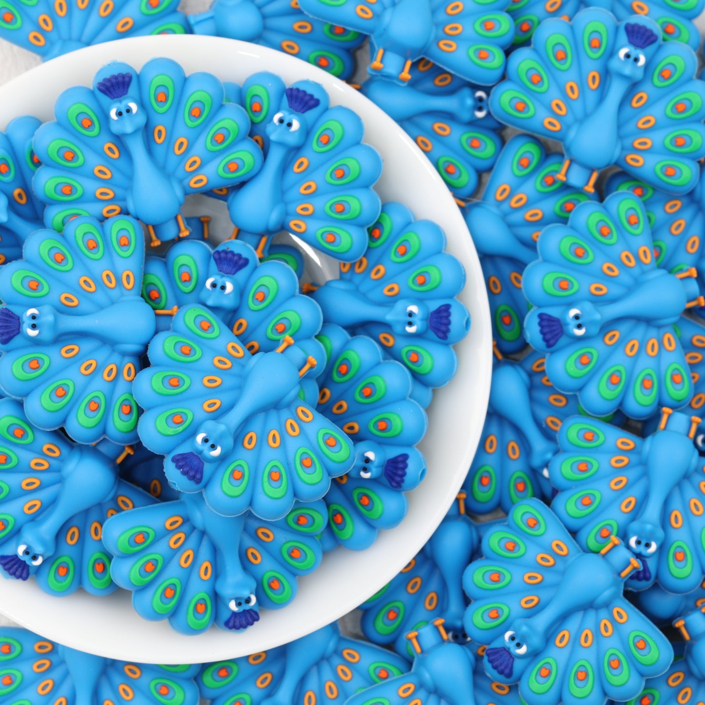 Blue 3D Peacock Silicone Focal Beads with Hole 20pcs