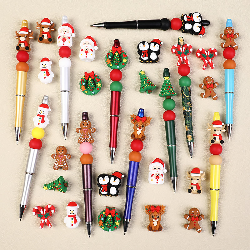 3D Christmas Silicone Focal Beads Holiday Characters Assortment 20pcs 6